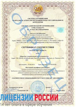 Образец сертификата соответствия Надым Сертификат ISO 22000