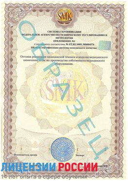 Образец сертификата соответствия (приложение) Надым Сертификат ISO 13485